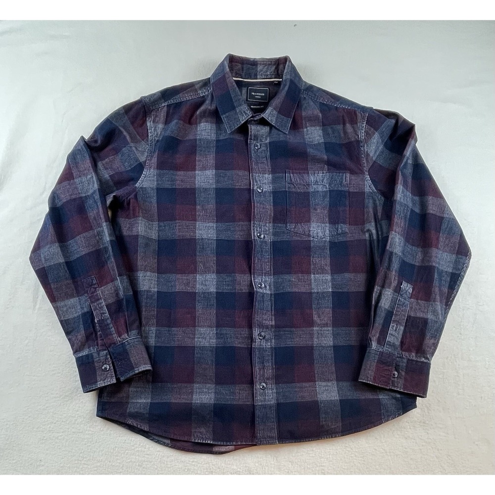 7 Diamonds L/S Plaid Red Blue Corduroy Button Up Casual Mens M Regular Fit